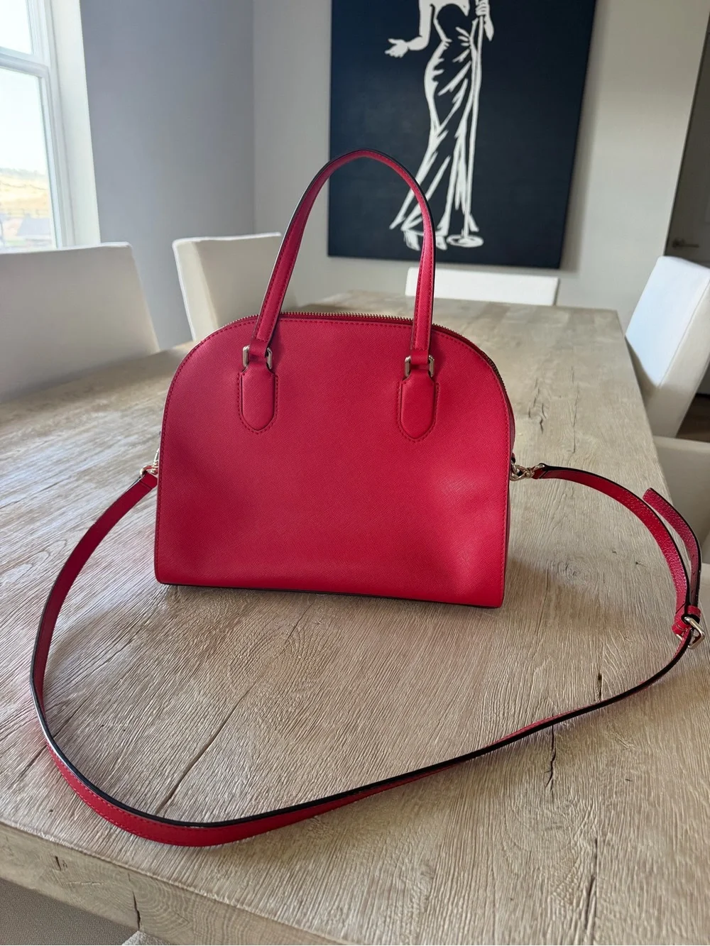 kate spade vibrant red dome satchel with removable strap